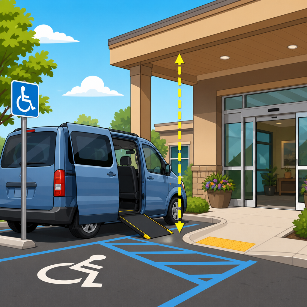 Van-Accessible Parking: Vertical Clearance From the Space to the Accessible Entrance
